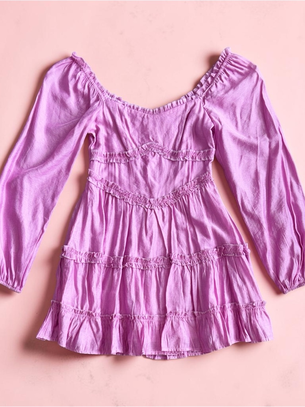 Francesca's Collections Lilac Ruffled Long-Sleeve Mini Dress